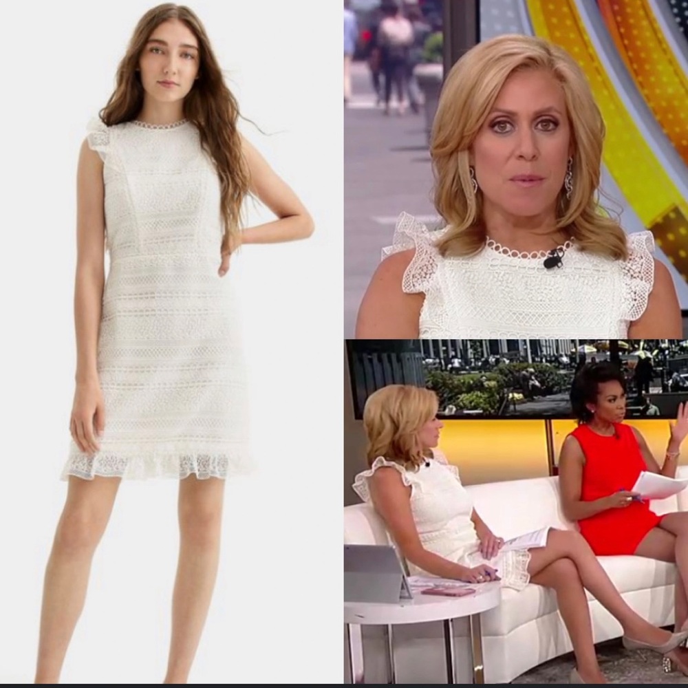 J Crew Ivory White Mixed Lace Ruffle Dress. Size  6